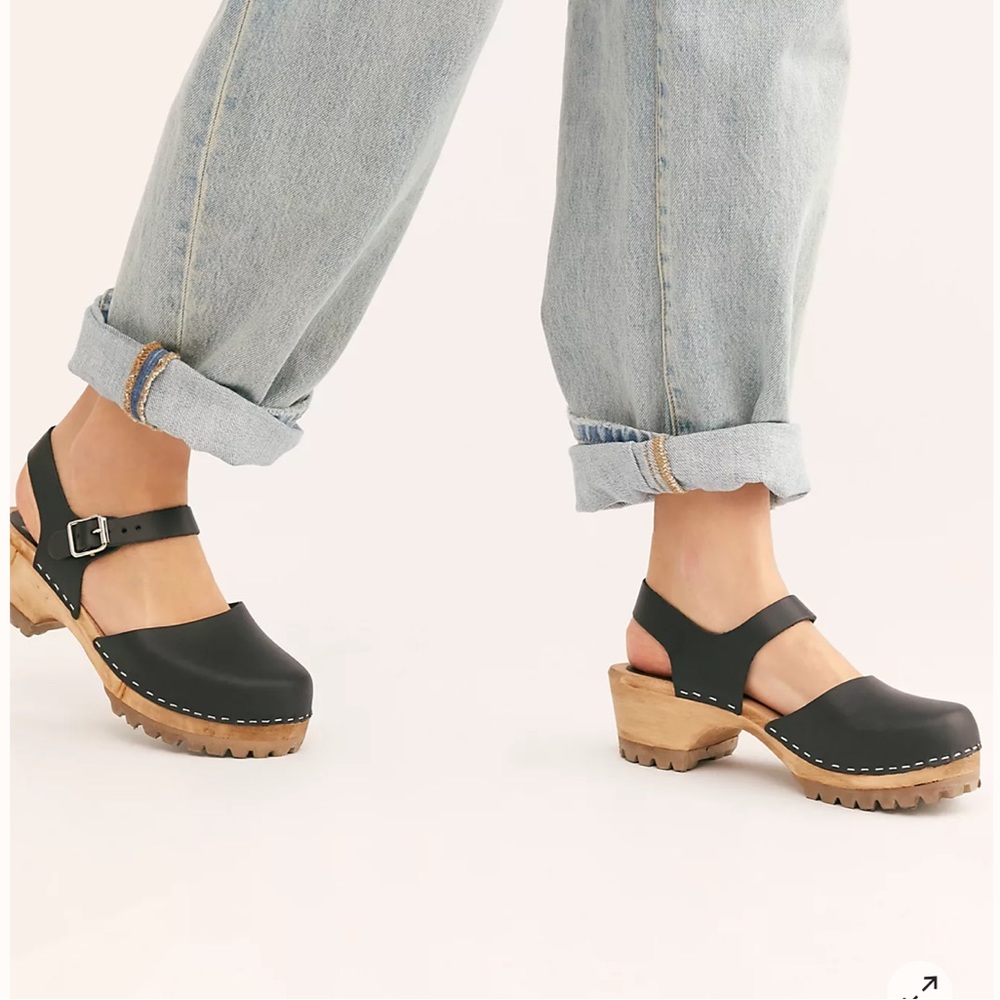 Free People MIA Freja Clogs Black Leather EU 38 US 7.5
